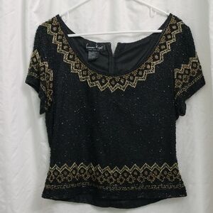 Laurence Kazar Black and Gold Embellished Women's Top